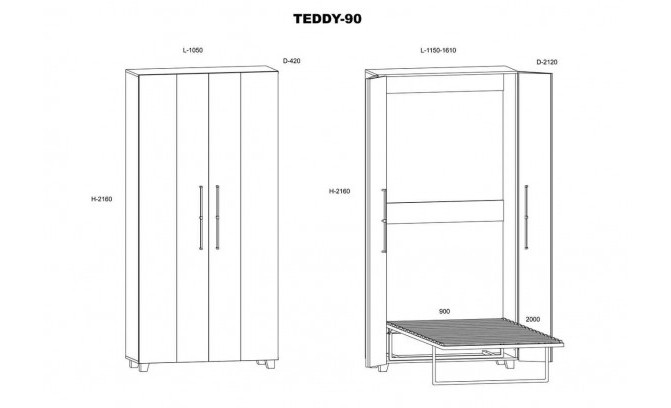 Откидная шкаф-кровать TEDDY 90 MEBLOCROSS